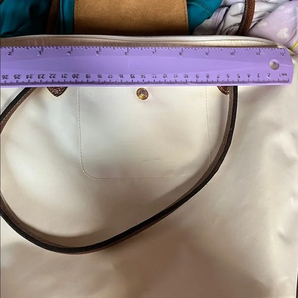 Longchamp Le Pliage Beige Tote with Brown Leather Trim - Picture 13 of 14